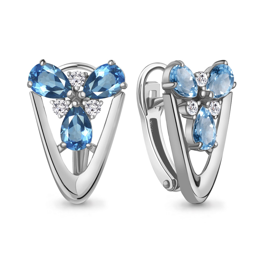 4324905А Серьги из Серебра с топазами свисс блю, фианитами