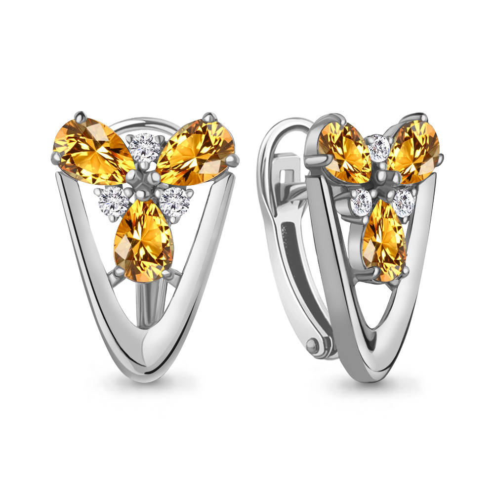 4324906А Серьги из Серебра с фианитами, цитринами