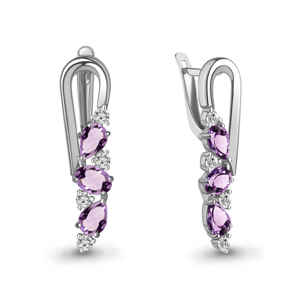 4325004А Серьги из Серебра с аметистами, фианитами