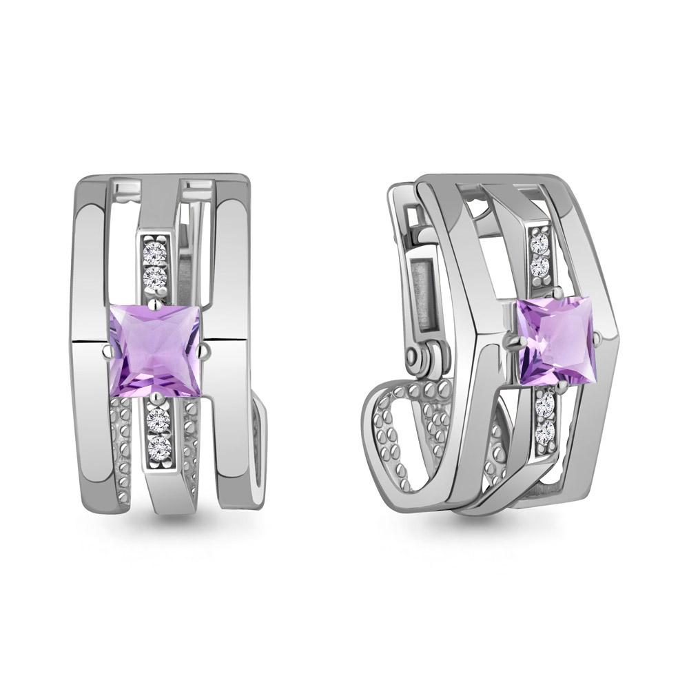 4326604А Серьги из Серебра с аметистами, фианитами