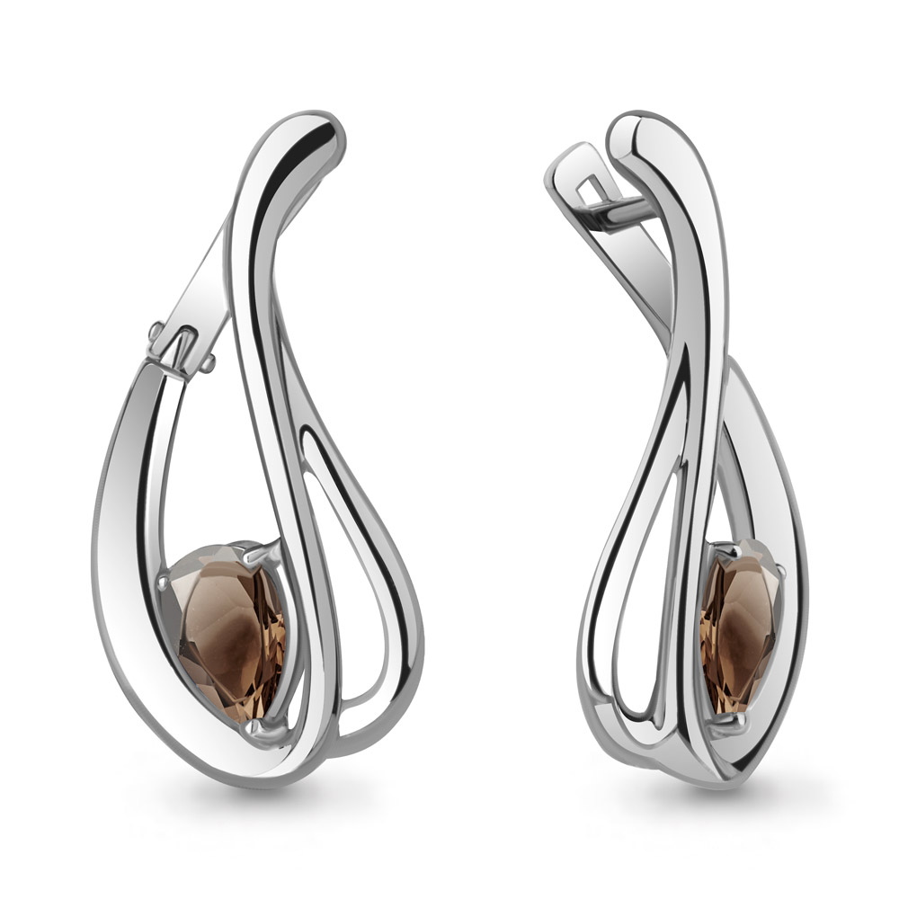 4326701 Серьги из Серебра с кварцами дымчатыми