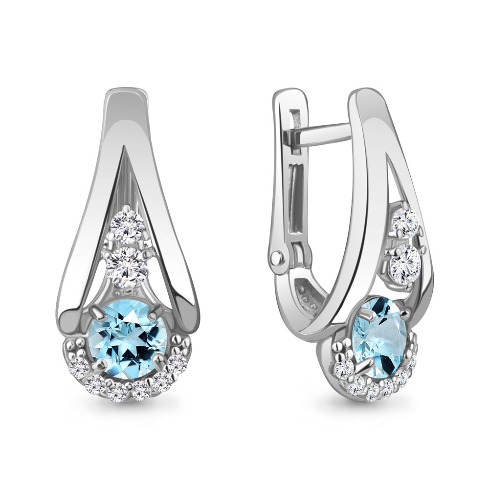 4327602А Серьги из Серебра с топазами скай блю, фианитами
