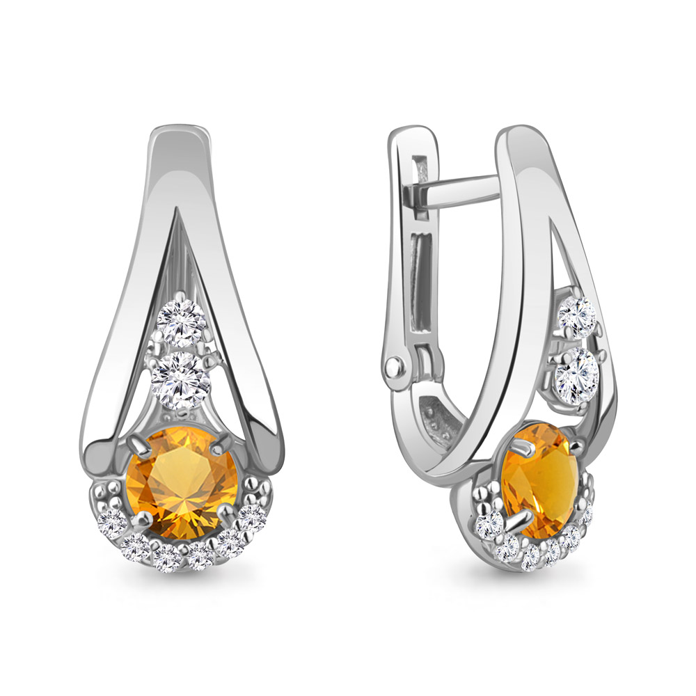 4327606А Серьги из Серебра с фианитами, цитринами