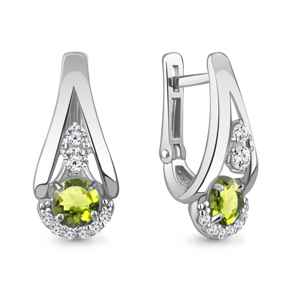 4327607А Серьги из Серебра с фианитами, хризолитами