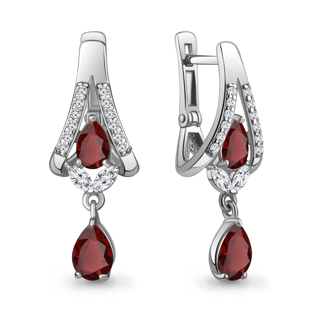 4327803А Серьги из Серебра с гранатами, фианитами