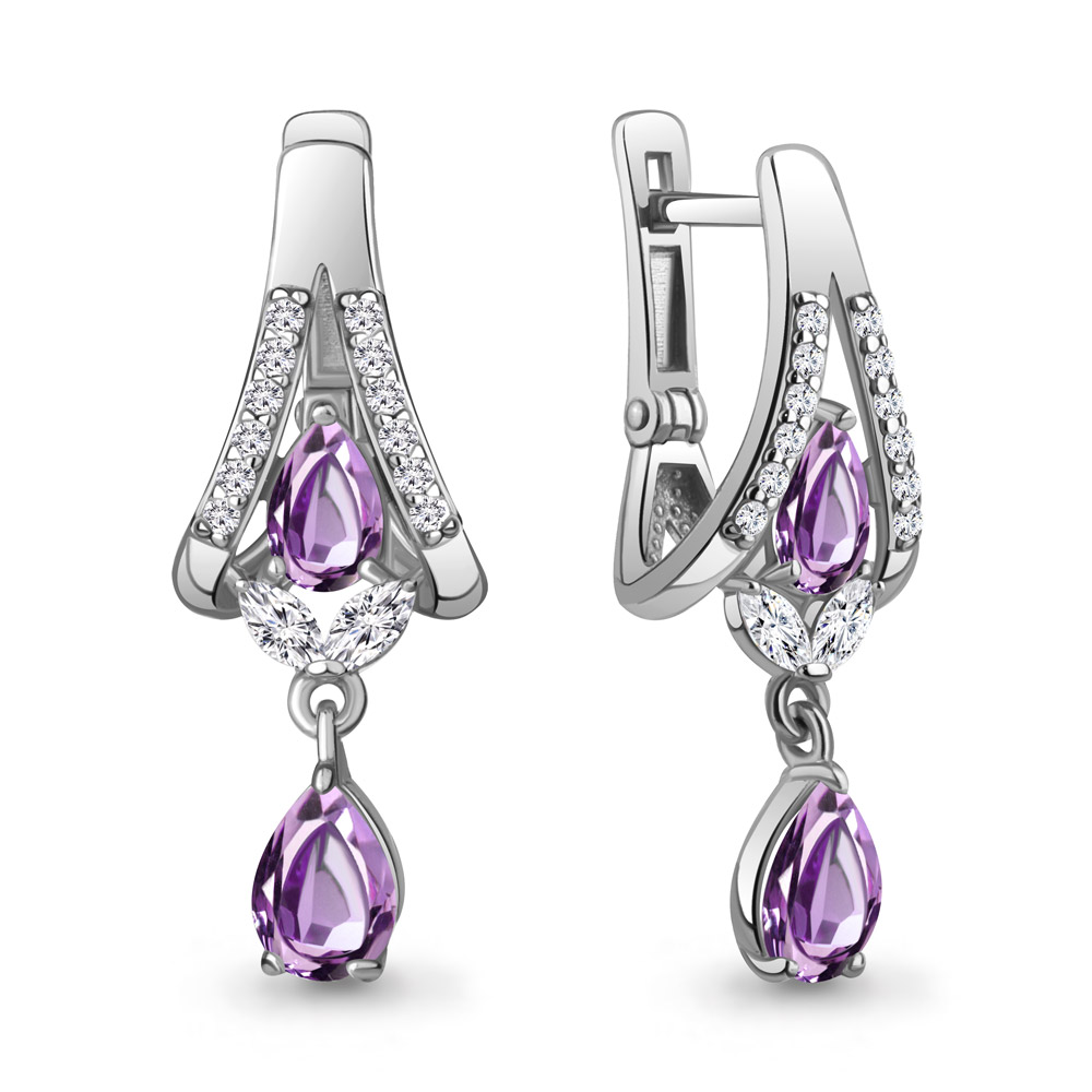 4327804А Серьги из Серебра с аметистами, фианитами