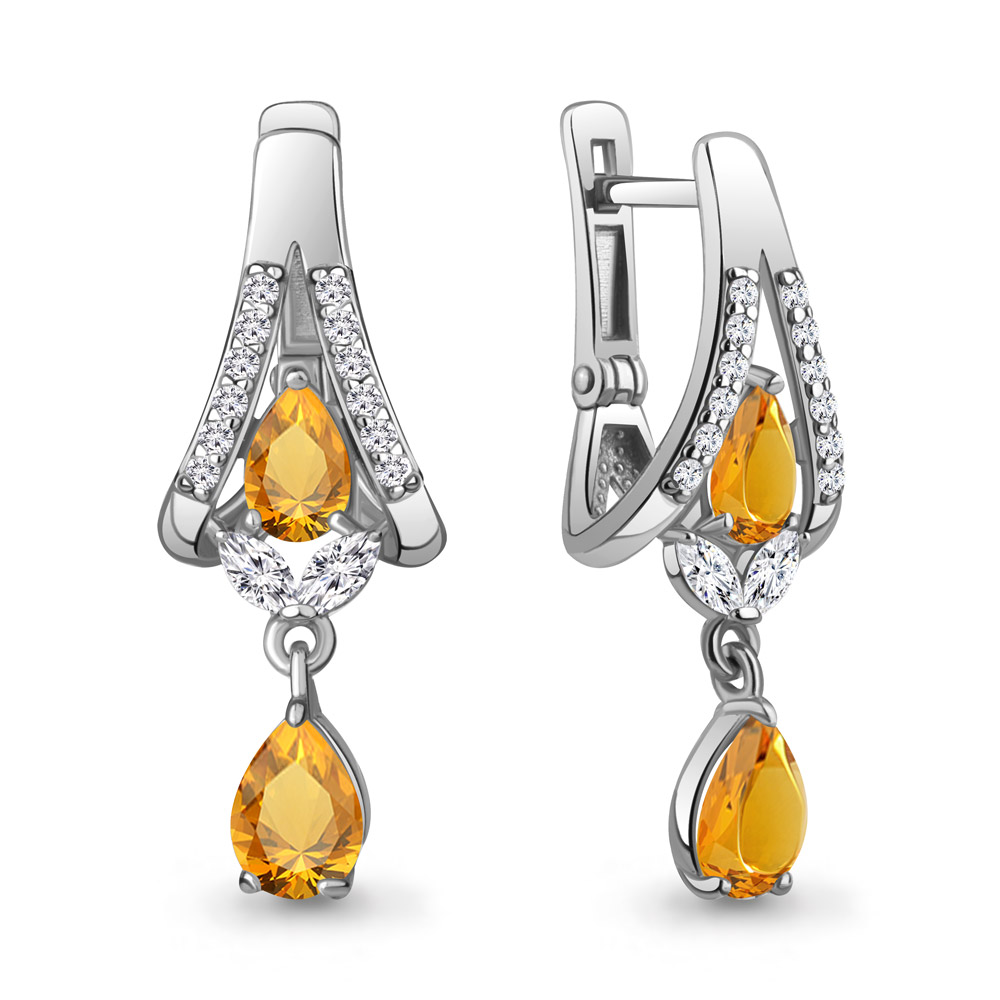 4327806А Серьги из Серебра с фианитами, цитринами