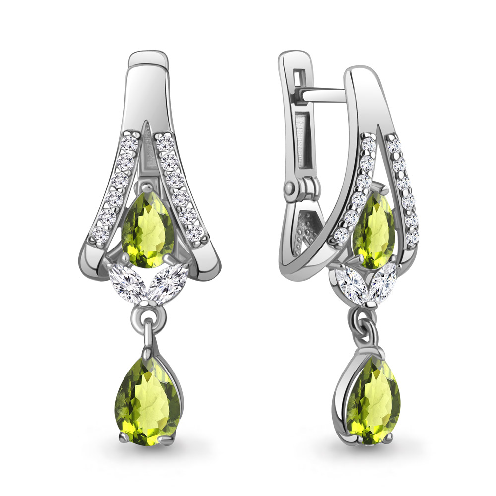 4327807А Серьги из Серебра с фианитами, хризолитами