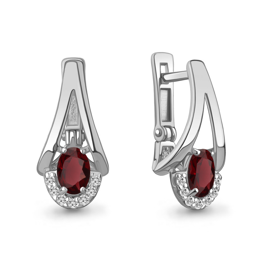 4328803А Серьги из Серебра с гранатами, фианитами