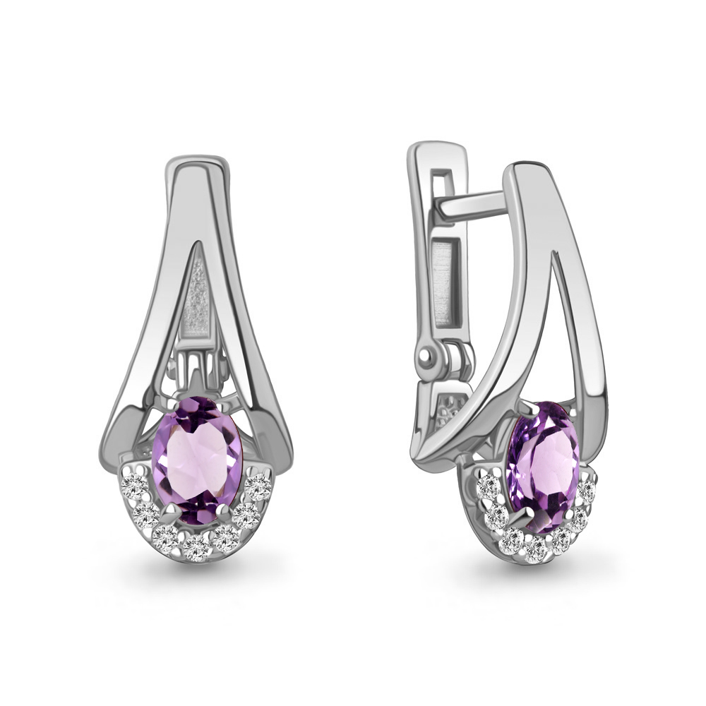 4328804А Серьги из Серебра с аметистами, фианитами