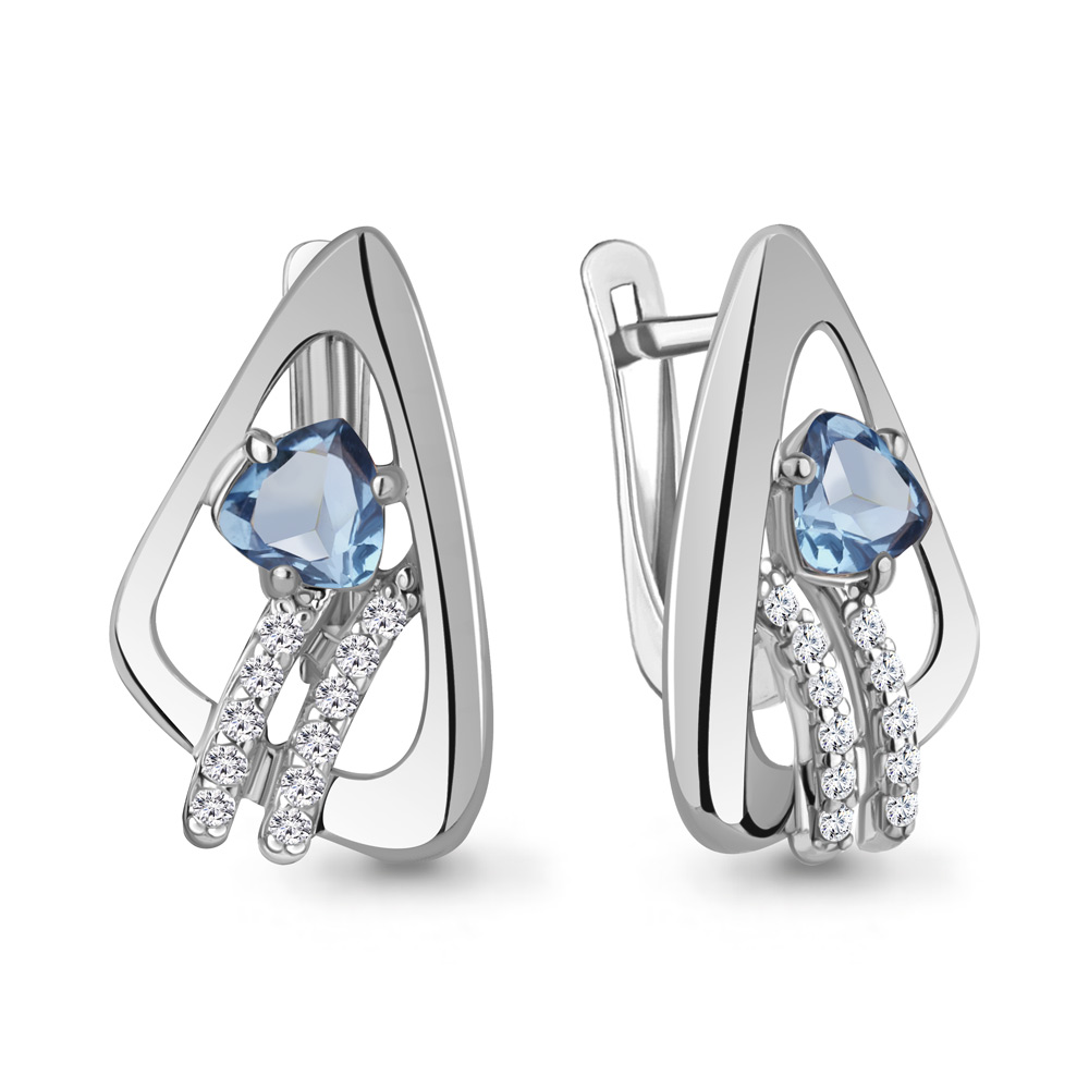 4329505А Серьги из Серебра с топазами свисс блю, фианитами