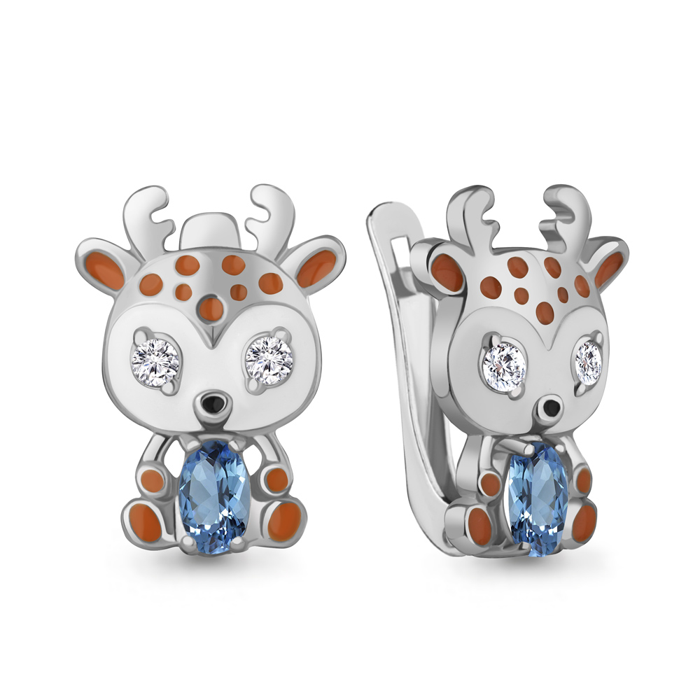 4329605А Серьги из Серебра с топазами свисс блю, фианитами, эмалью