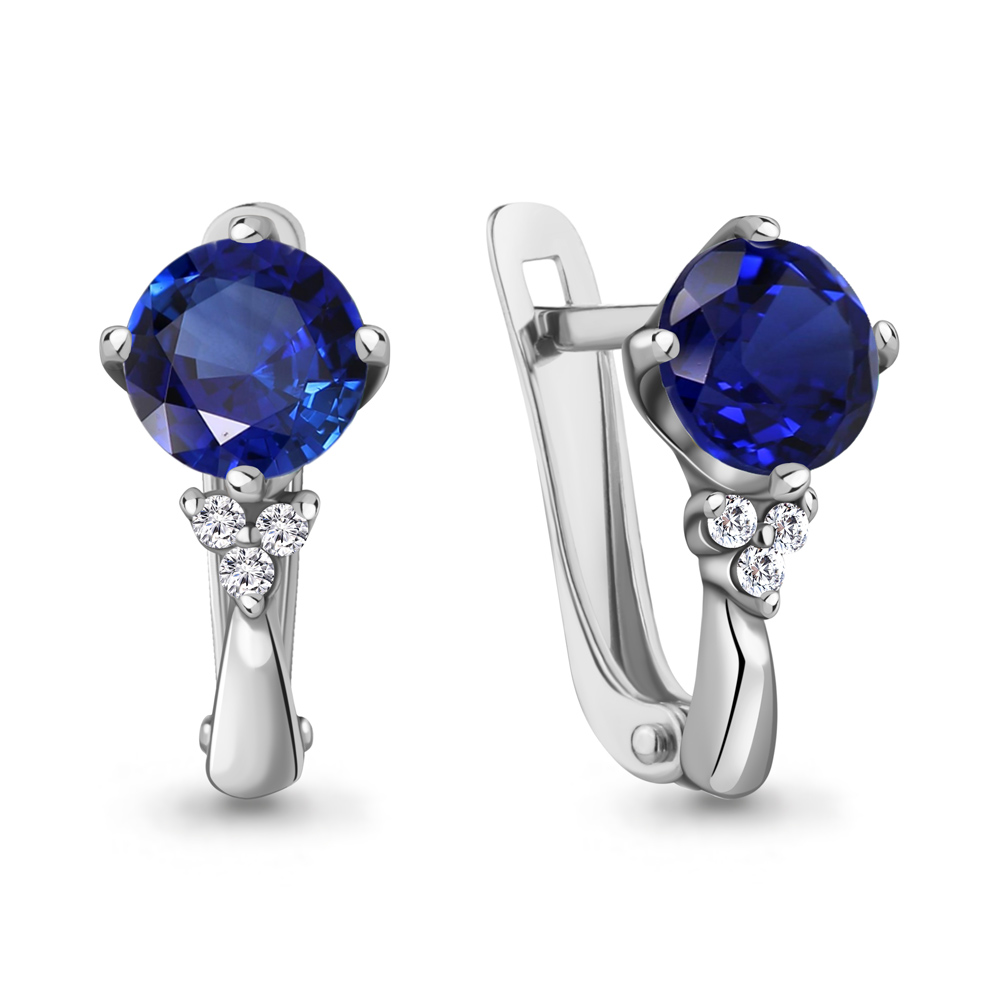 43394Б Серьги из Серебра с наносапфирами, фианитами