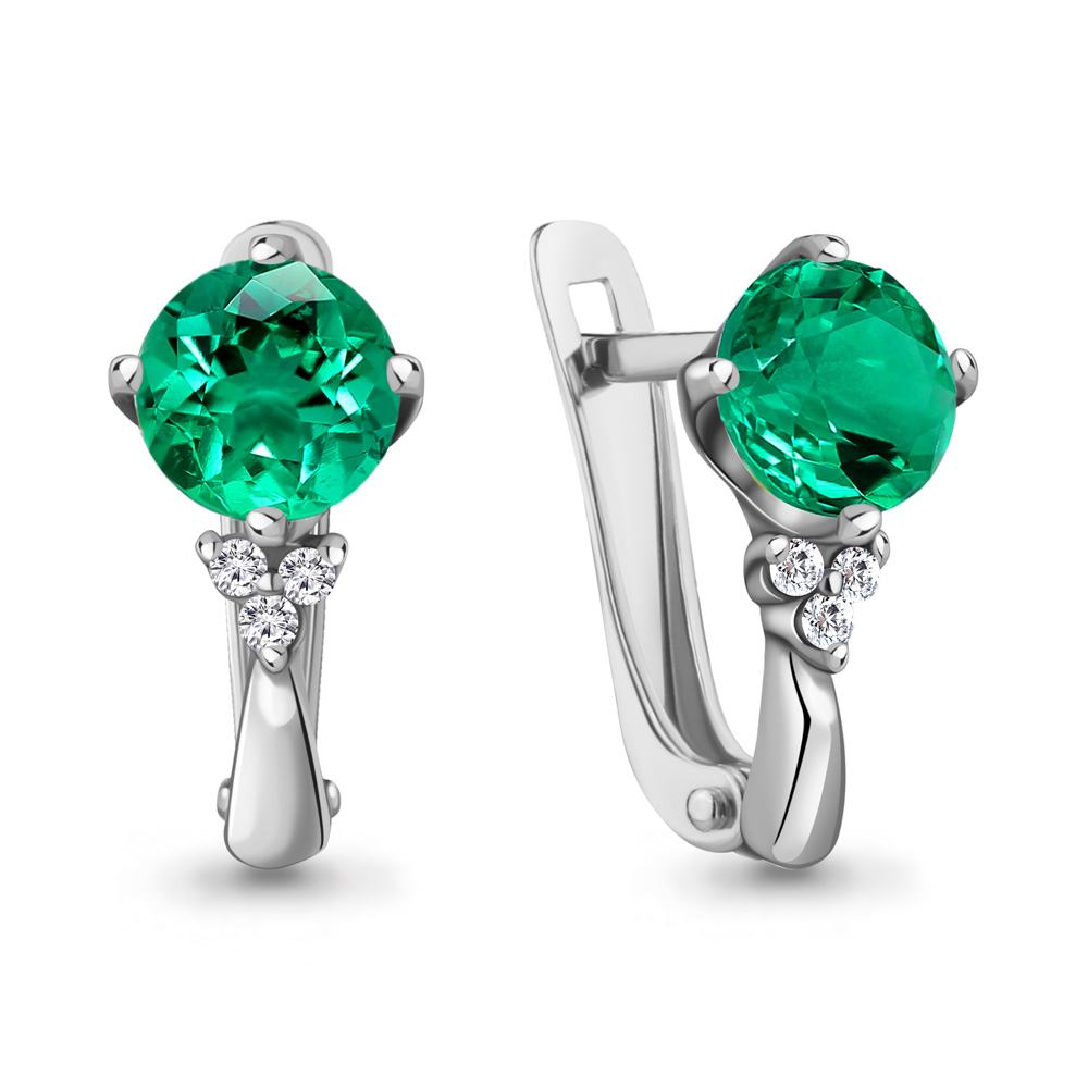 43394Г Серьги из Серебра с наноизумрудами, фианитами