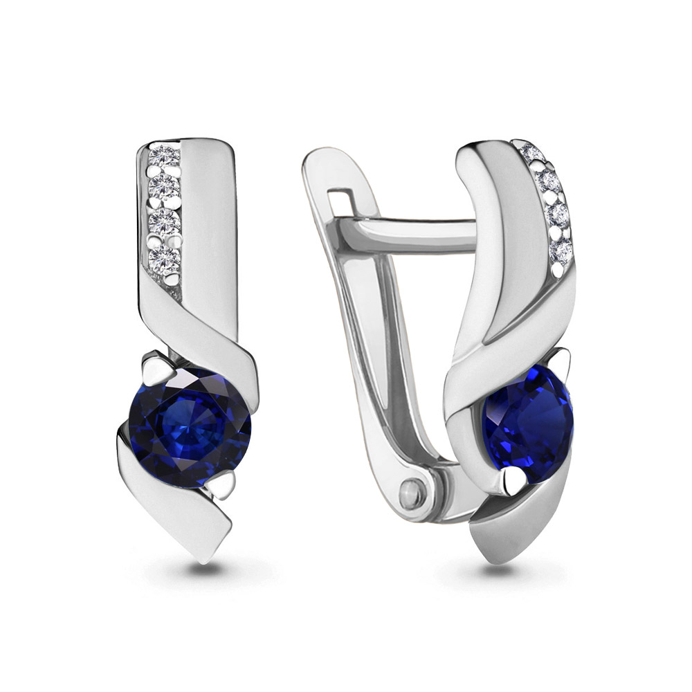 43403Б Серьги из Серебра с наносапфирами, фианитами