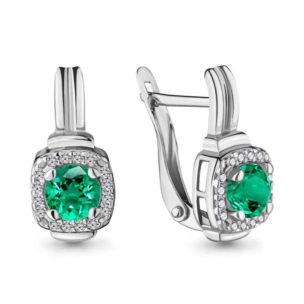 43422Г Серьги из Серебра с наноизумрудами, фианитами