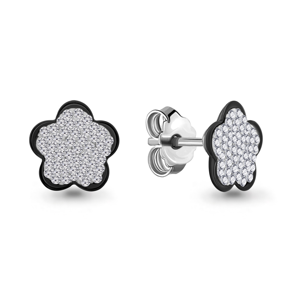 43458 Серьги из Серебра с керамическим покрытием, стёклами