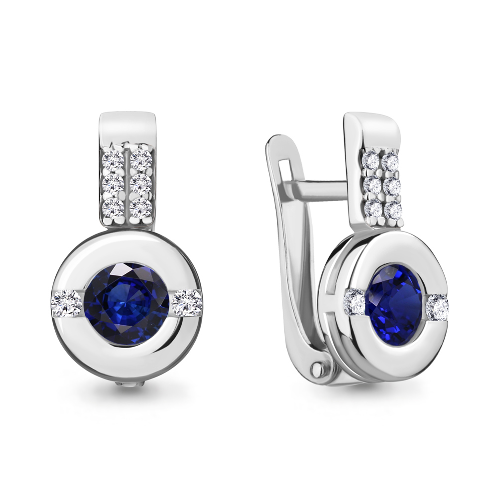 43473АБ Серьги из Серебра с наносапфирами, фианитами