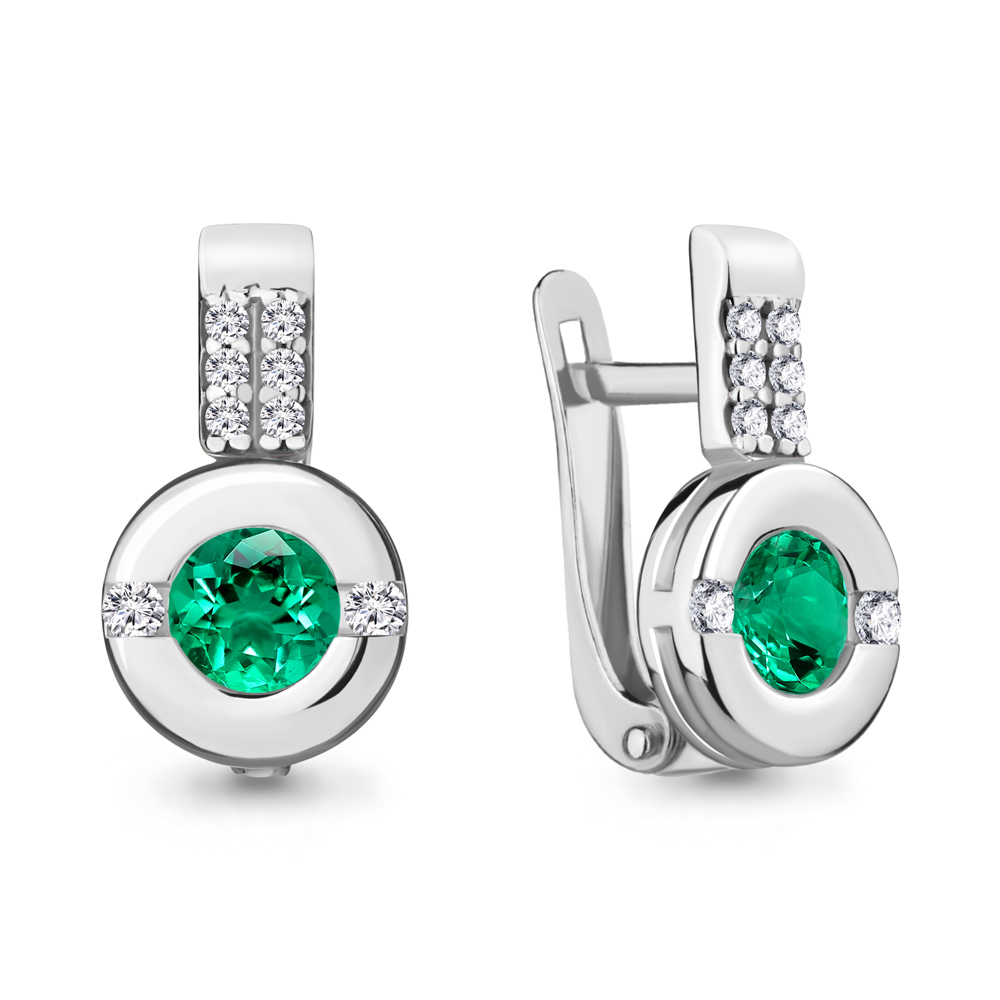 43473АГ Серьги из Серебра с наноизумрудами, фианитами