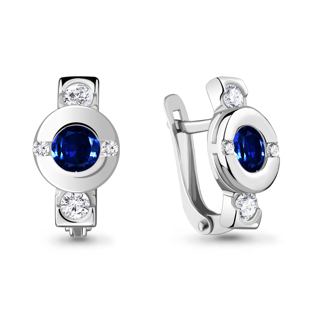 43474АБ Серьги из Серебра с наносапфирами, фианитами