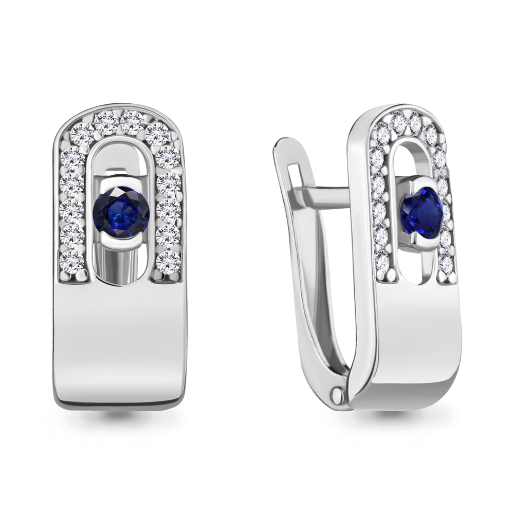 43475АБ Серьги из Серебра с наносапфирами, фианитами