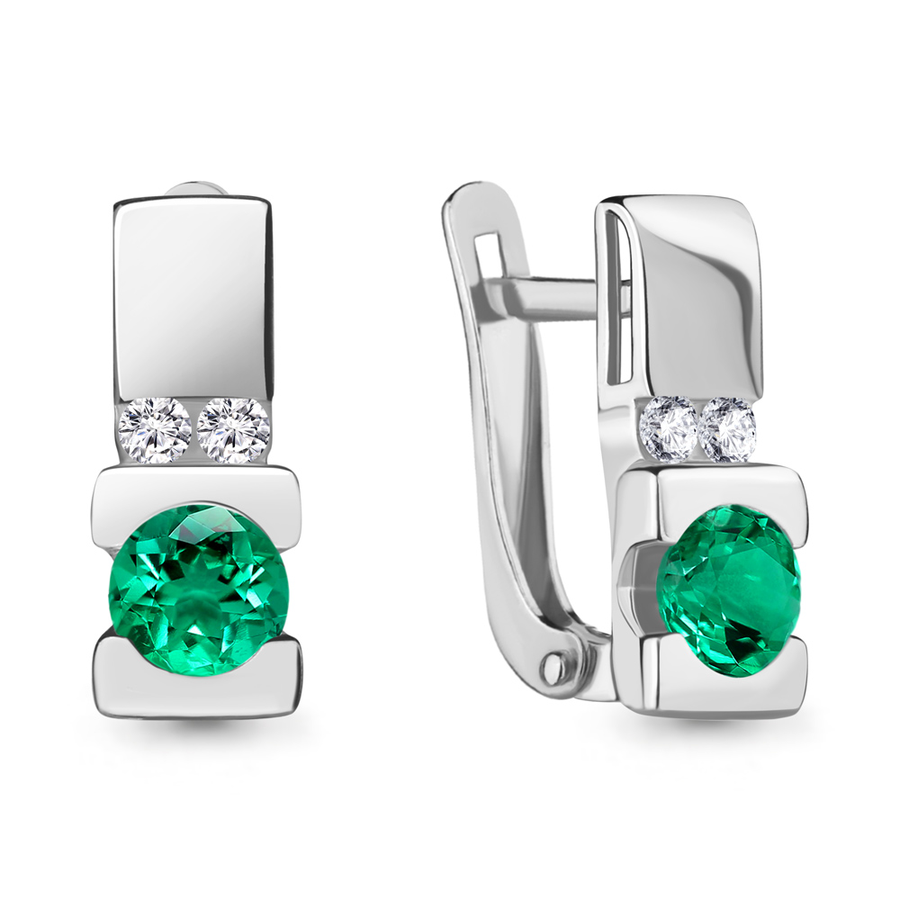 43476АГ Серьги из Серебра с наноизумрудами, фианитами