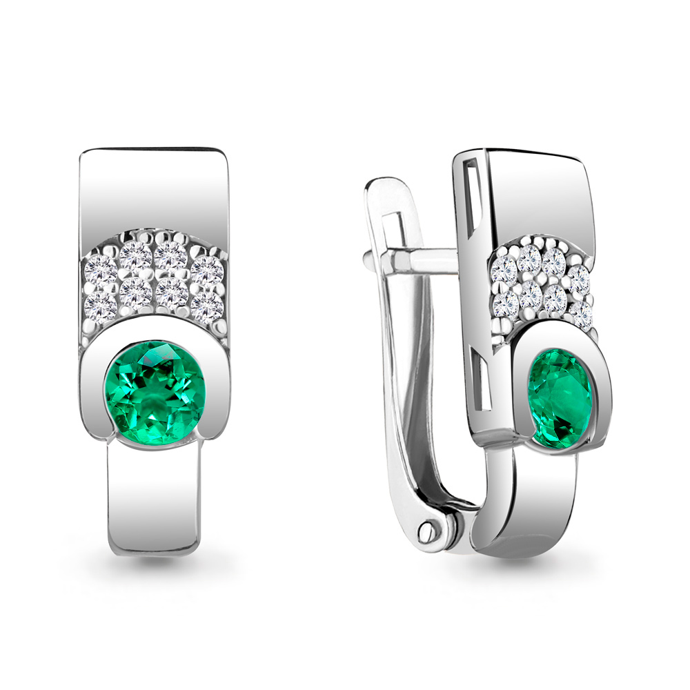 43477АГ Серьги из Серебра с наноизумрудами, фианитами