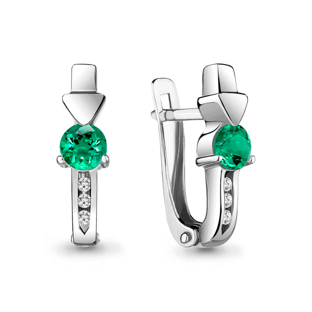 43478АГ Серьги из Серебра с наноизумрудами, фианитами из коллекции "Route"