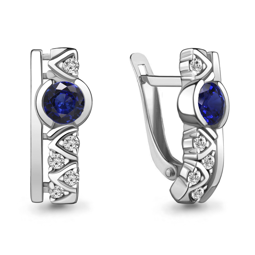 43480АБ Серьги из Серебра с наносапфирами, фианитами