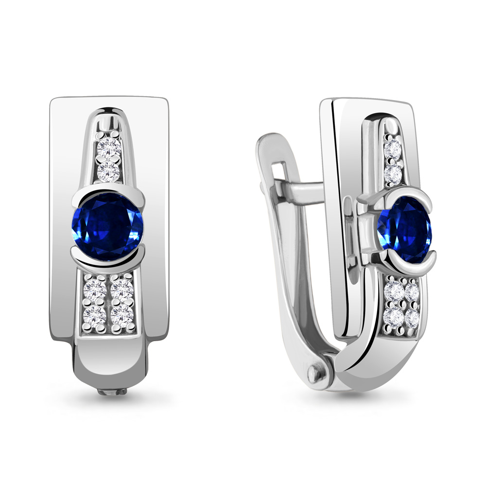 43481АБ Серьги из Серебра с наносапфирами, фианитами
