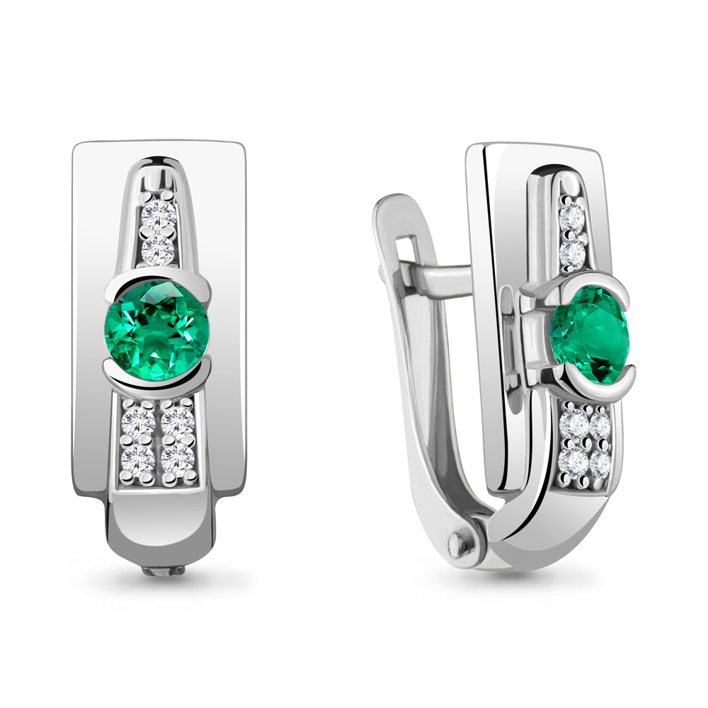 43481АГ Серьги из Серебра с наноизумрудами, фианитами