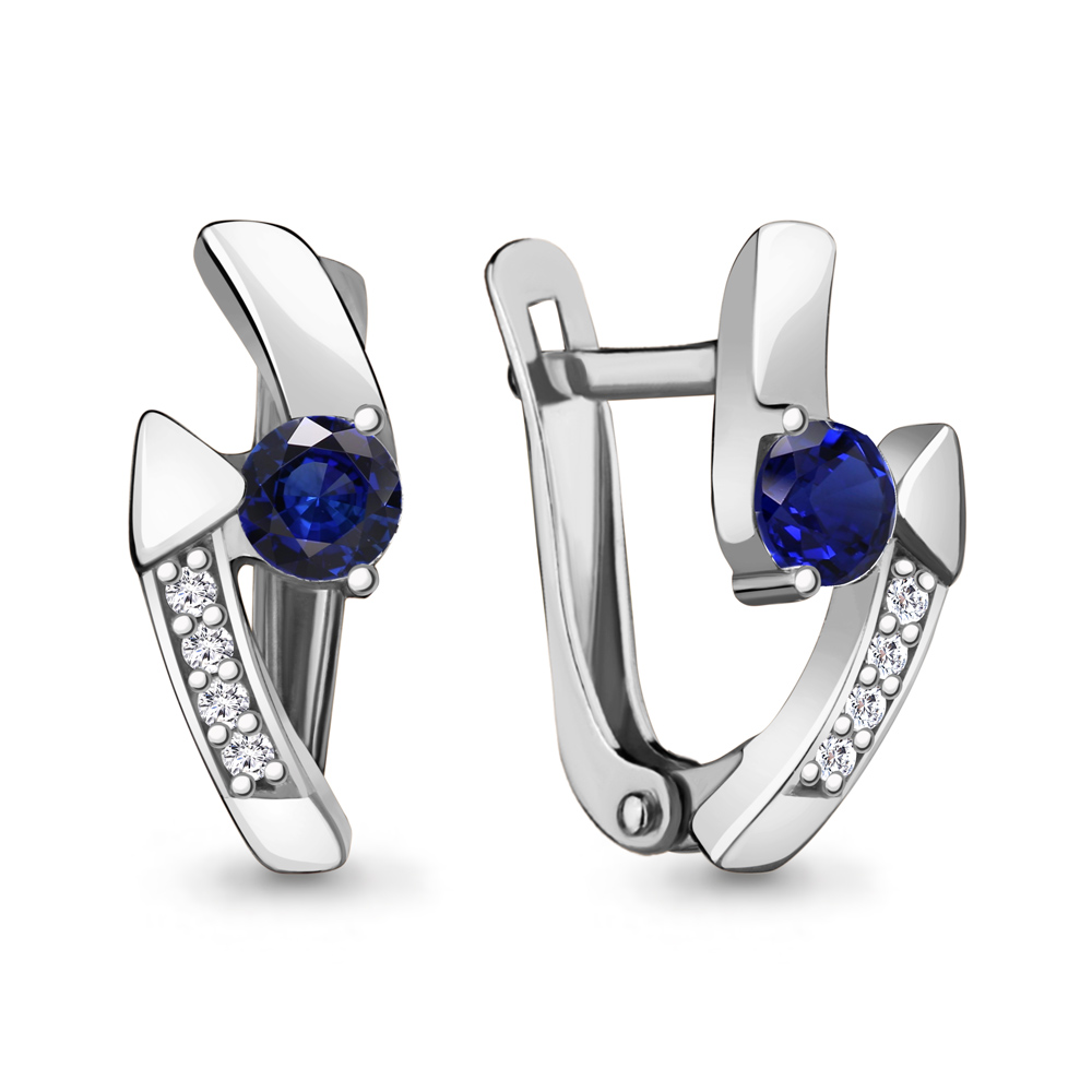 43484АБ Серьги из Серебра с наносапфирами, фианитами из коллекции "Route"
