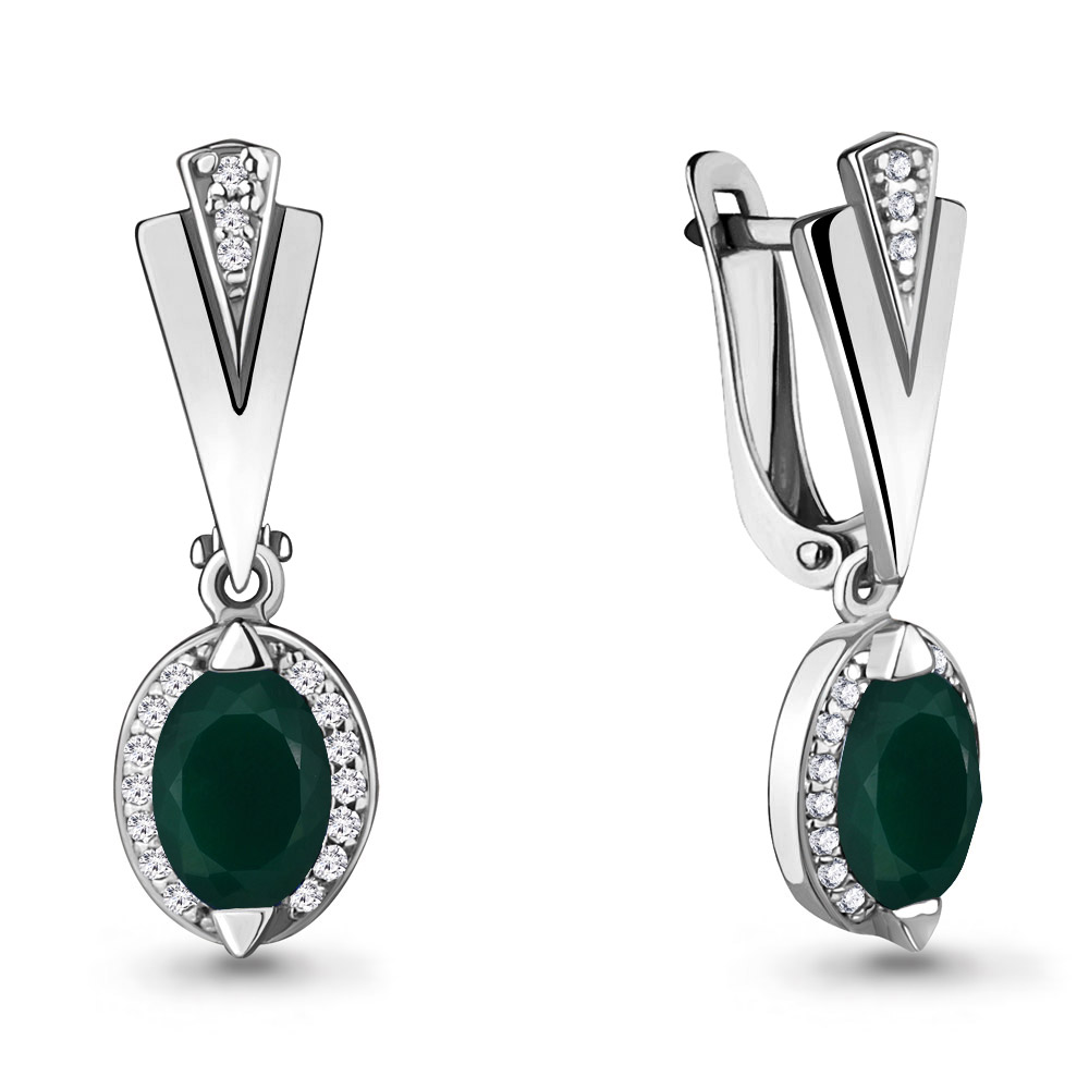 4387909А Серьги из Серебра с агатами, фианитами