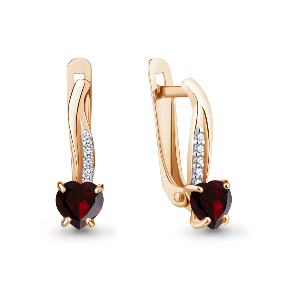4400803А Серьги из Золота с гранатами, фианитами