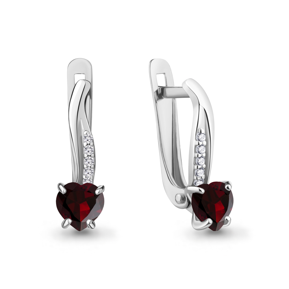 4400803А Серьги из Серебра с гранатами, фианитами