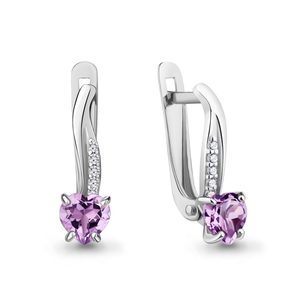 4400804А Серьги из Серебра с аметистами, фианитами