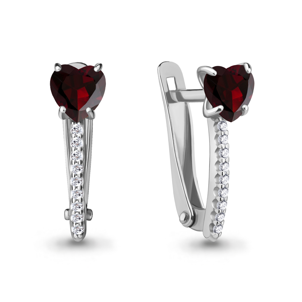 4401003А Серьги из Серебра с гранатами, фианитами