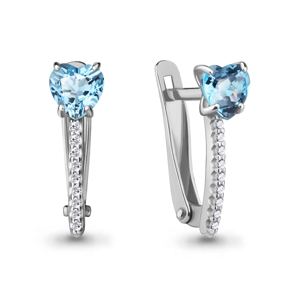 4401005А Серьги из Серебра с топазами свисс блю, фианитами