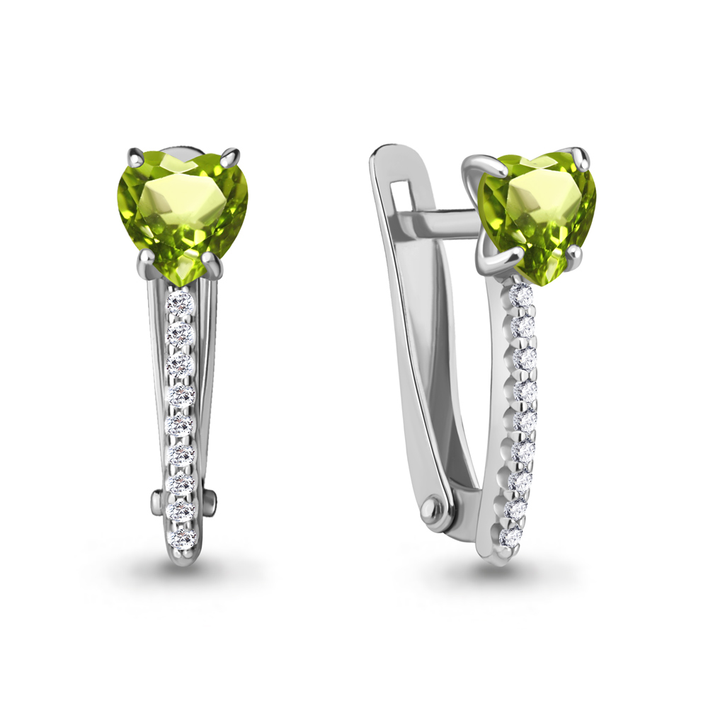 4401007А Серьги из Серебра с фианитами, хризолитами