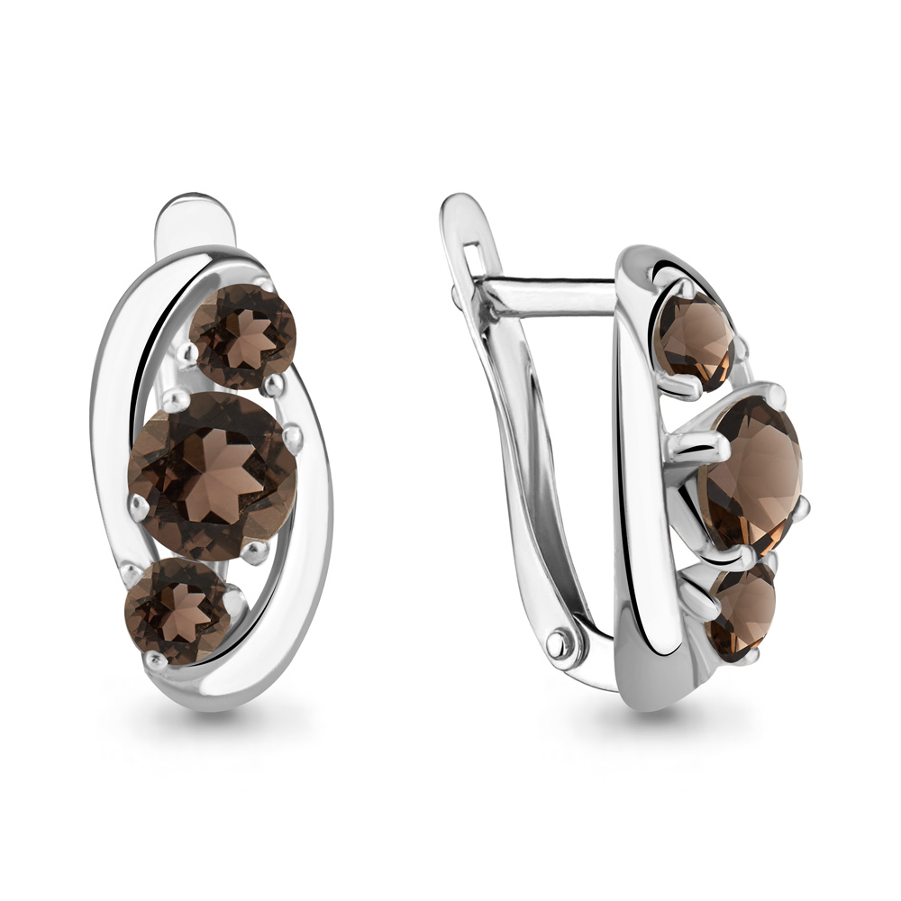 4403101 Серьги из Серебра с кварцами дымчатыми