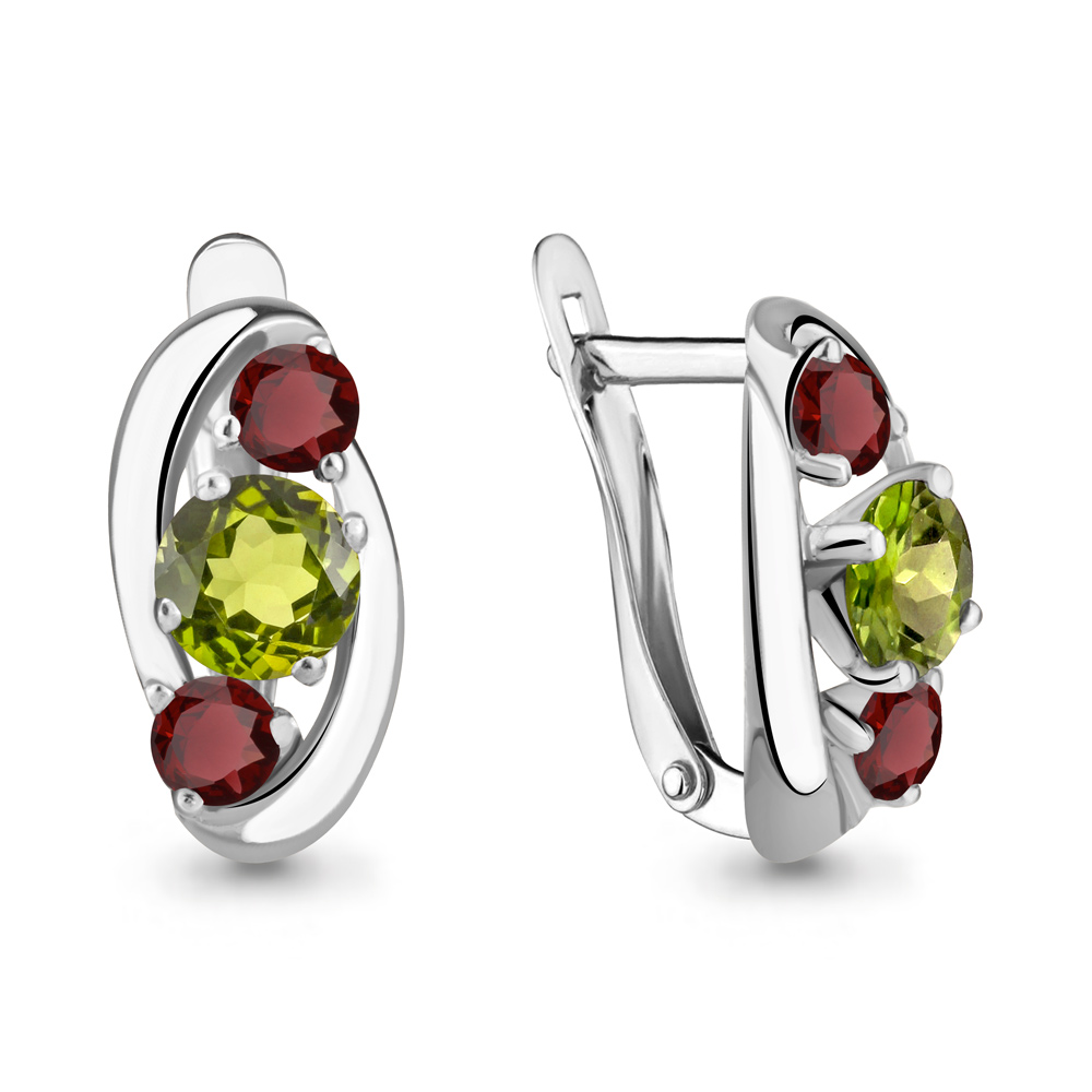 4403133 Серьги из Серебра с гранатами, хризолитами