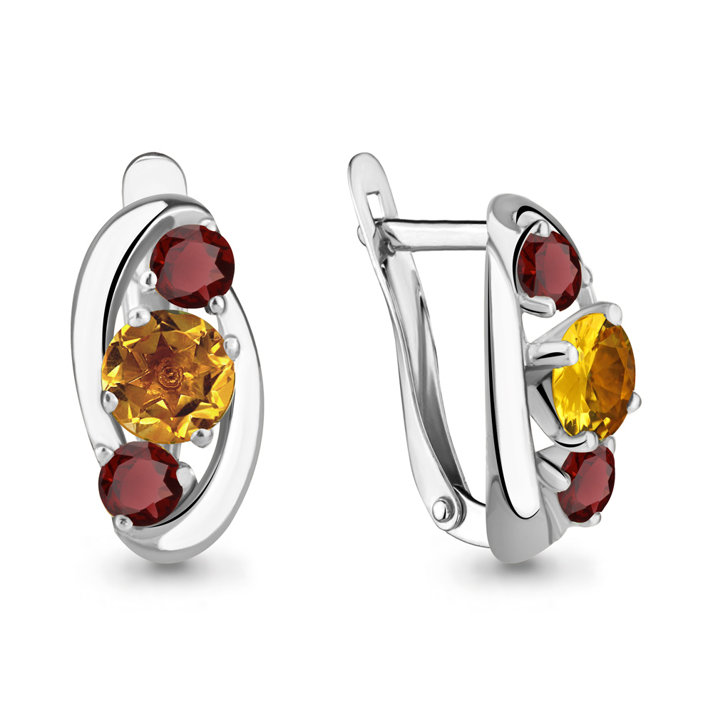 4403137 Серьги из Серебра с гранатами, цитринами