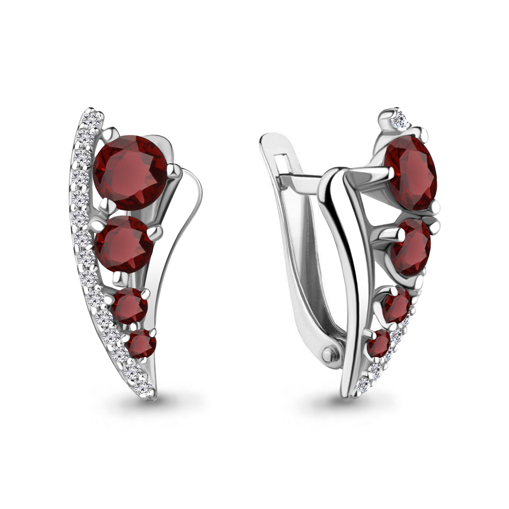 4403203А Серьги из Серебра с гранатами, фианитами