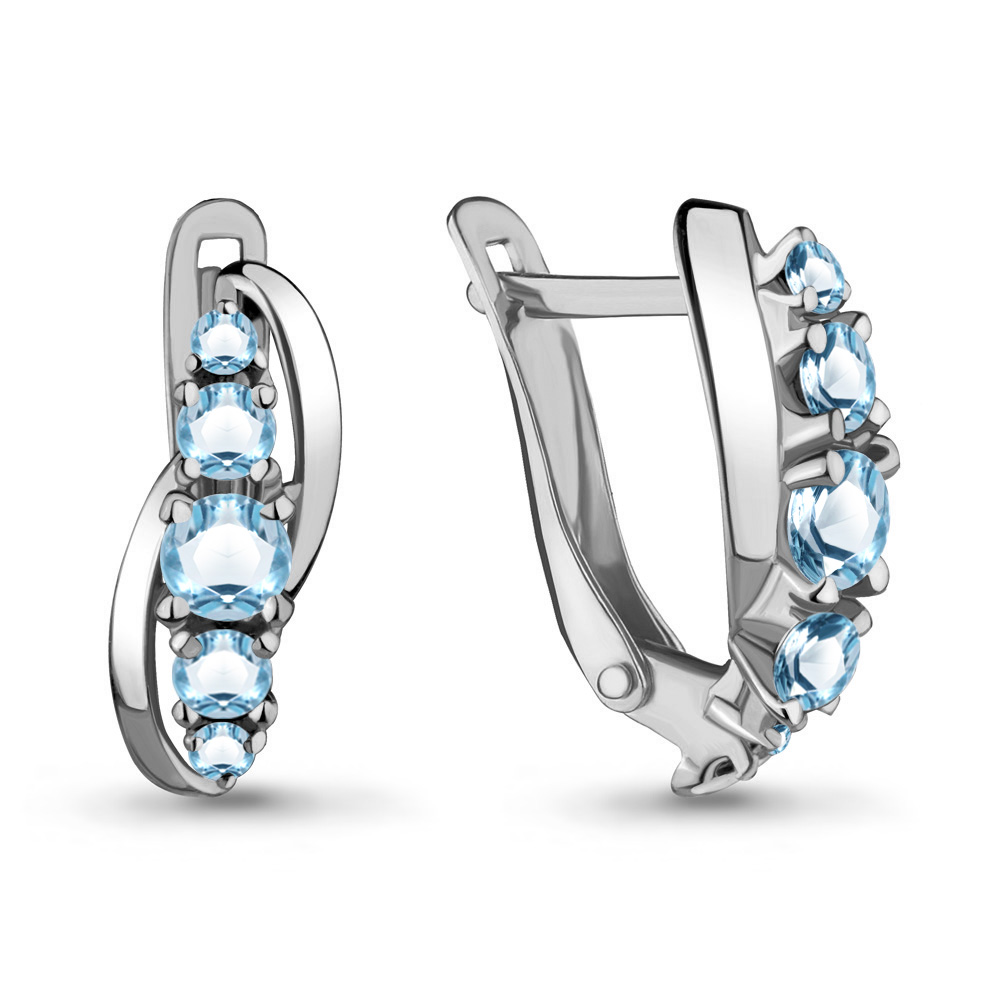 4403305 Серьги из Серебра с топазами свисс блю