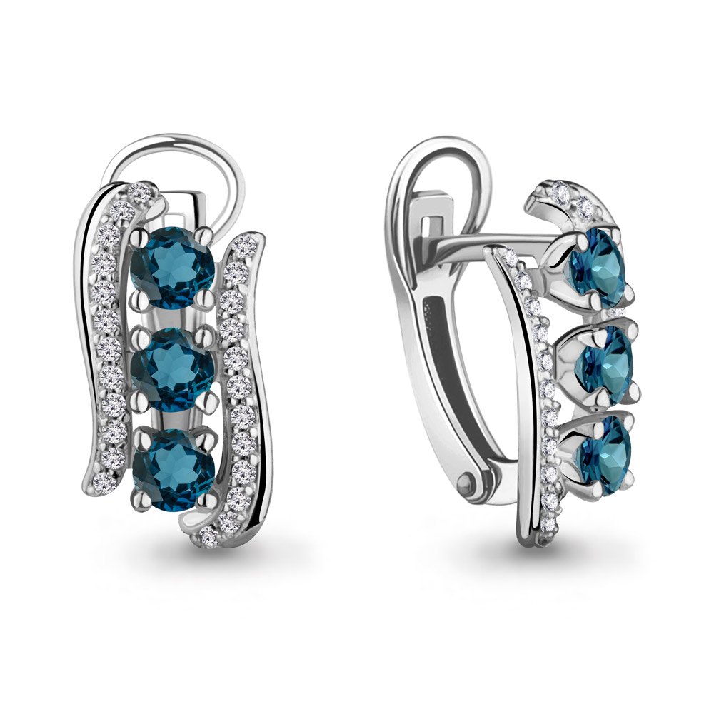 4403408А Серьги из Серебра с топазами лондон блю, фианитами