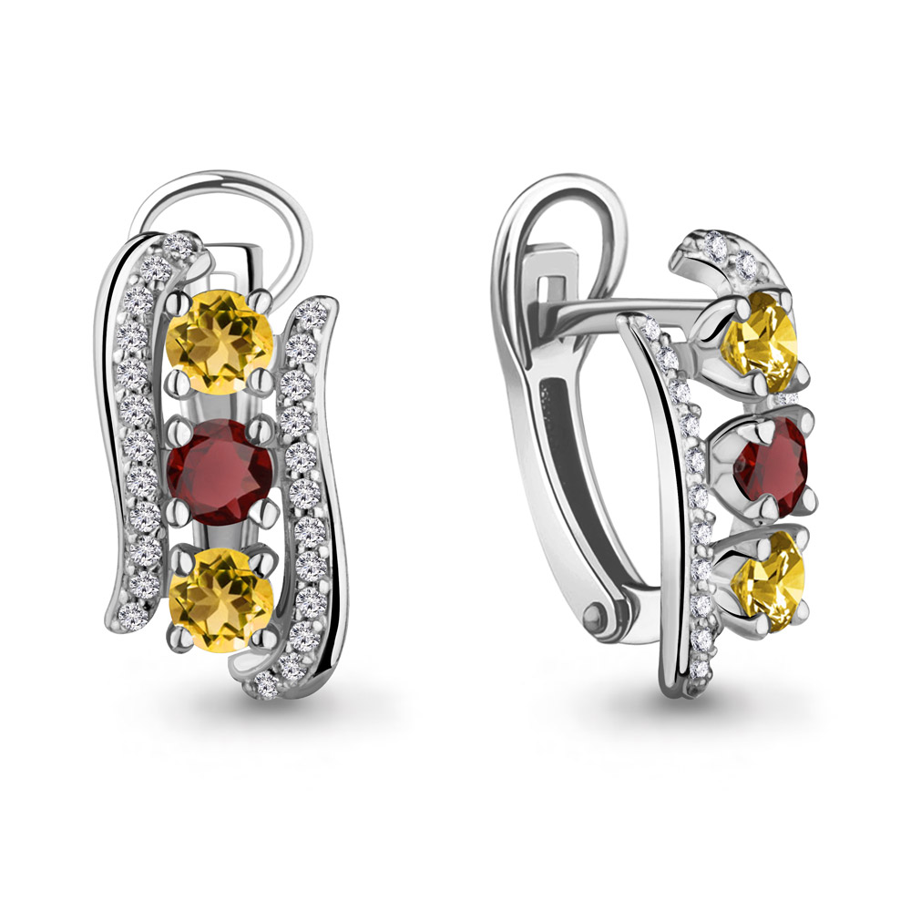 4403437А Серьги из Серебра с гранатами, фианитами, цитринами