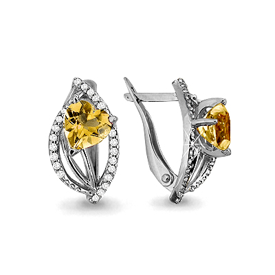 4404606А Серьги из Серебра с фианитами, цитринами