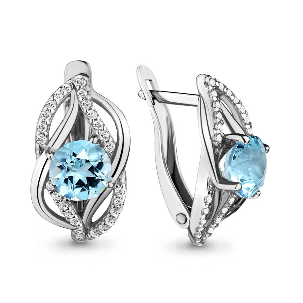 4405202А Серьги из Серебра с топазами скай блю, фианитами