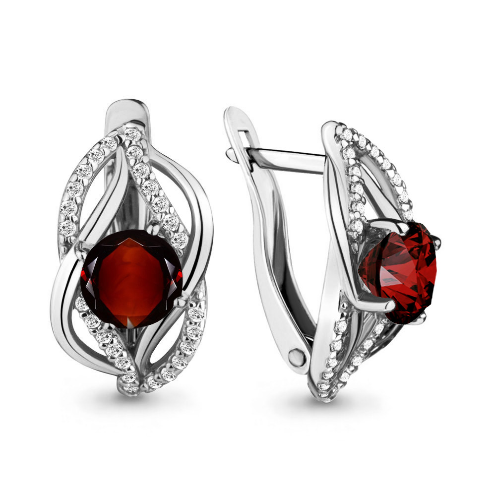 4405203А Серьги из Серебра с гранатами, фианитами