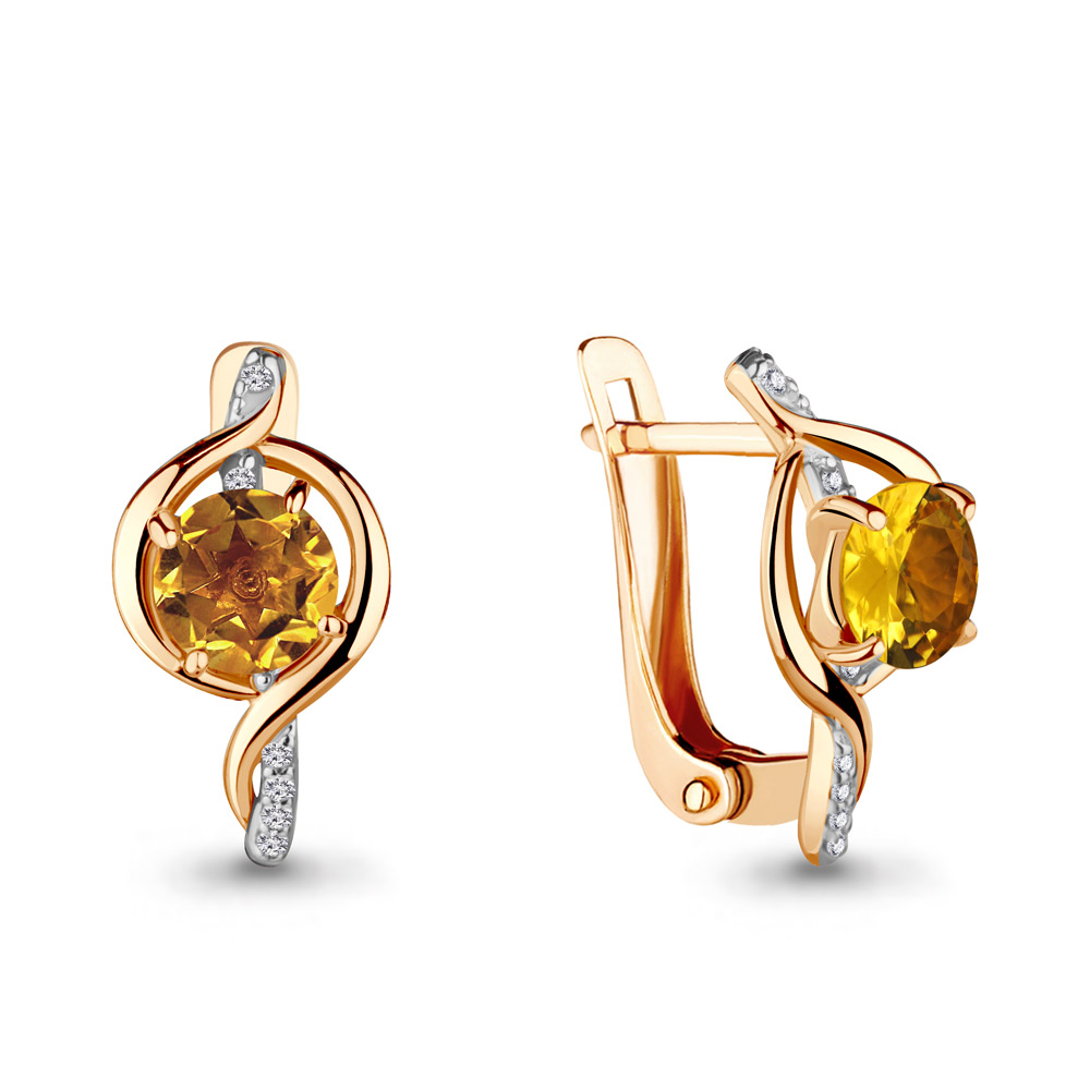 4405306А Серьги из Золота с фианитами, цитринами